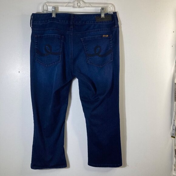 Womens Seven 7 Cropped Capri Jeans Pants Dark Blue 12 Cotton Polyester Spandex - Picture 2 of 8